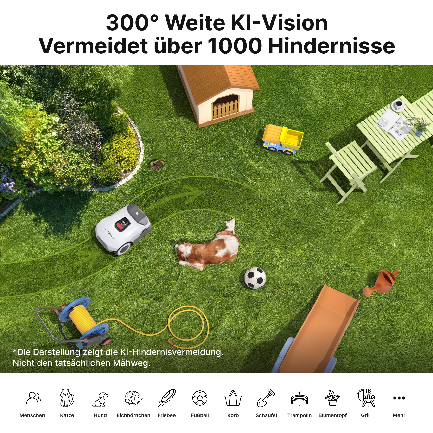 300°Weite Kl-VisionVermeidet über 1000 Hindernisse