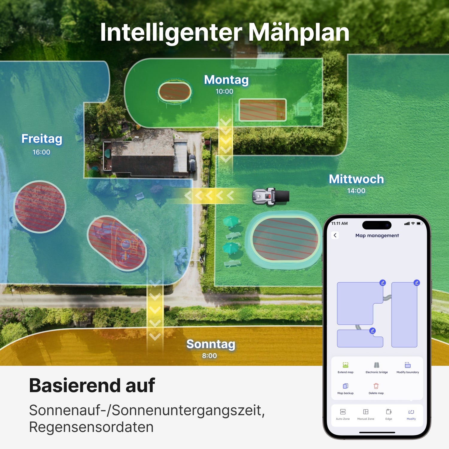 ANTHBOT N8 LiDAR mit intelligentem Mähplan und Zonensteuerung per App für automatische Rasenpflege nach Zeitplan,scene
