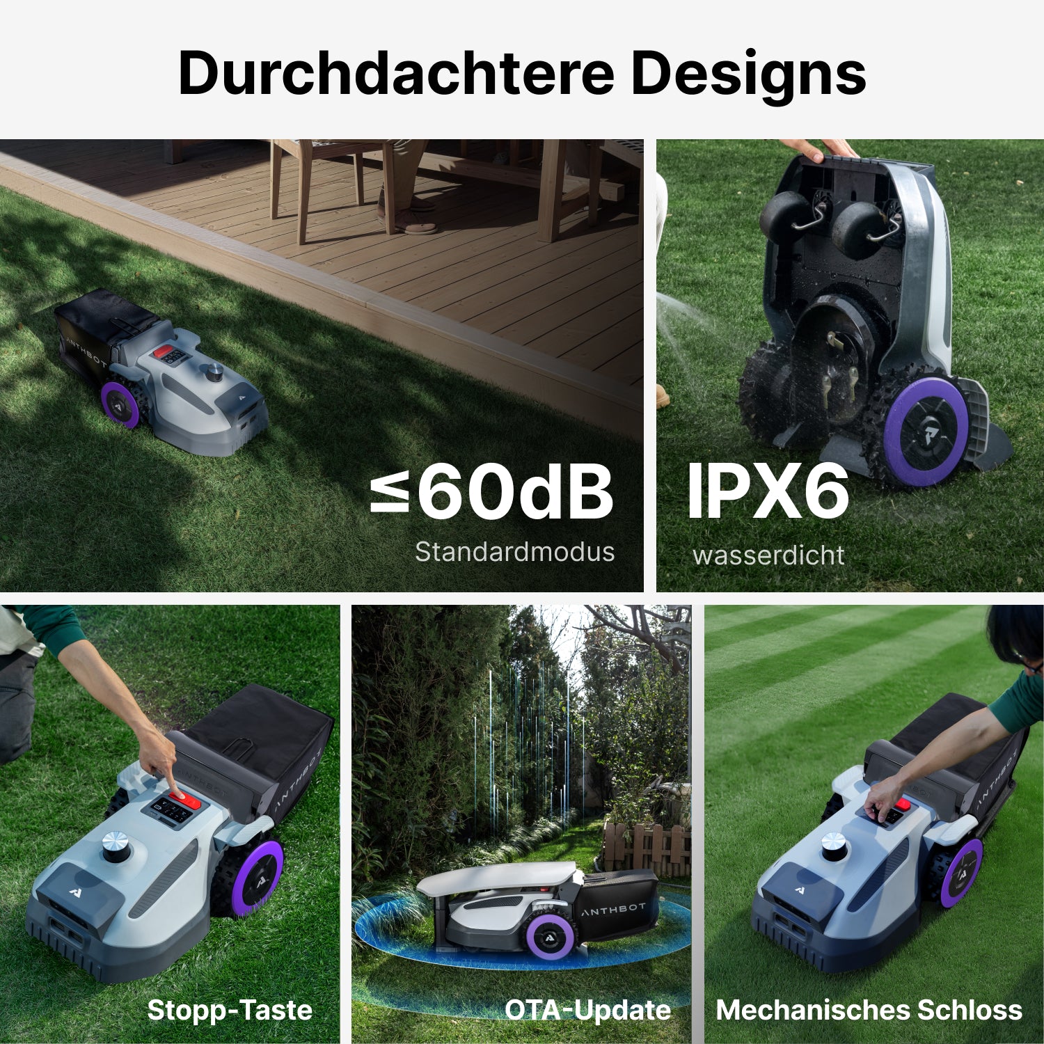 Funktionsübersicht des ANTHBOT N8 LiDAR mit leisem Betrieb, IPX6-Wasserschutz, OTA-Update und Not-Aus-Funktion,scene