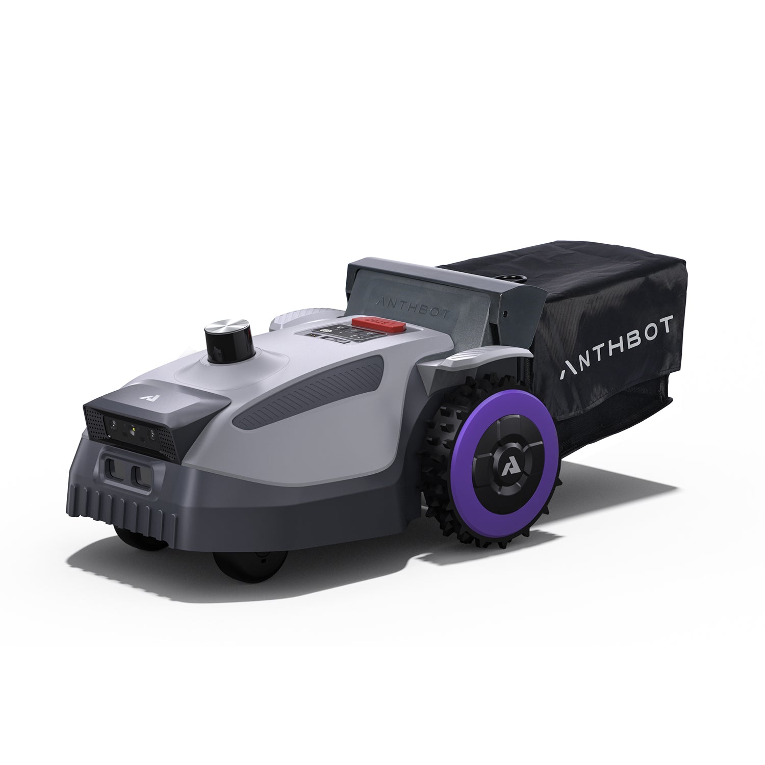 ANTHBOT N8 LiDAR Rasenroboter mit LiDAR-Sensor, Frontkamera und Heckfangkorb in Schrägansicht,products