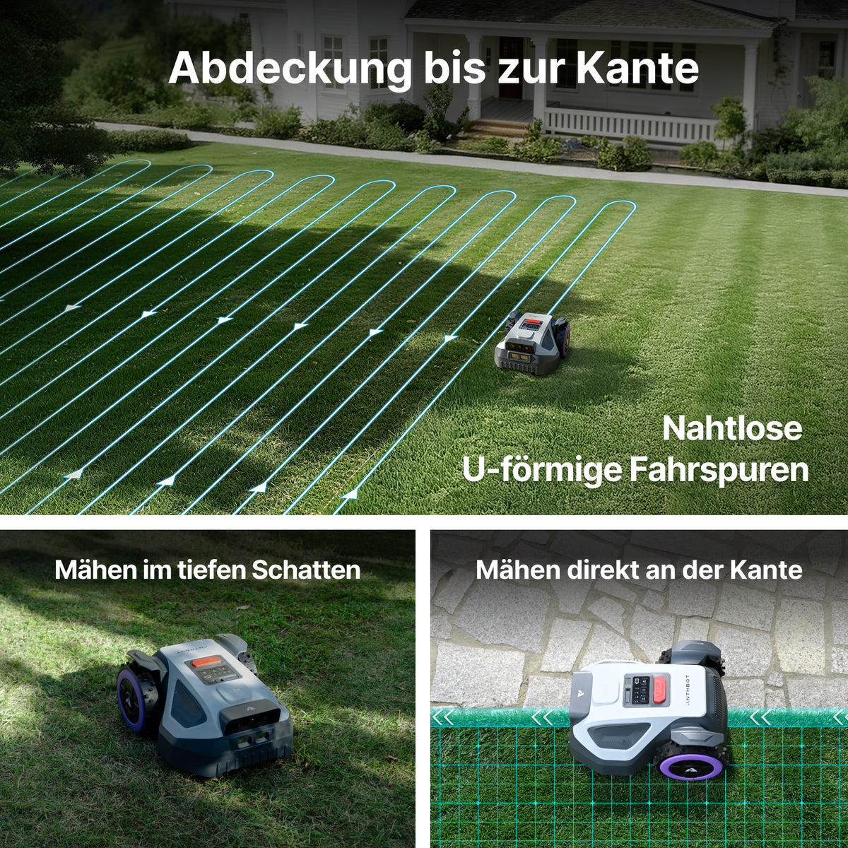 ANTHBOT M5: Lohnt sich der kabellose Mähroboter? Natur Allianz ANTHBOT M5 mäht ohne Begrenzungskabel eine Rasenfläche im Außenbereich