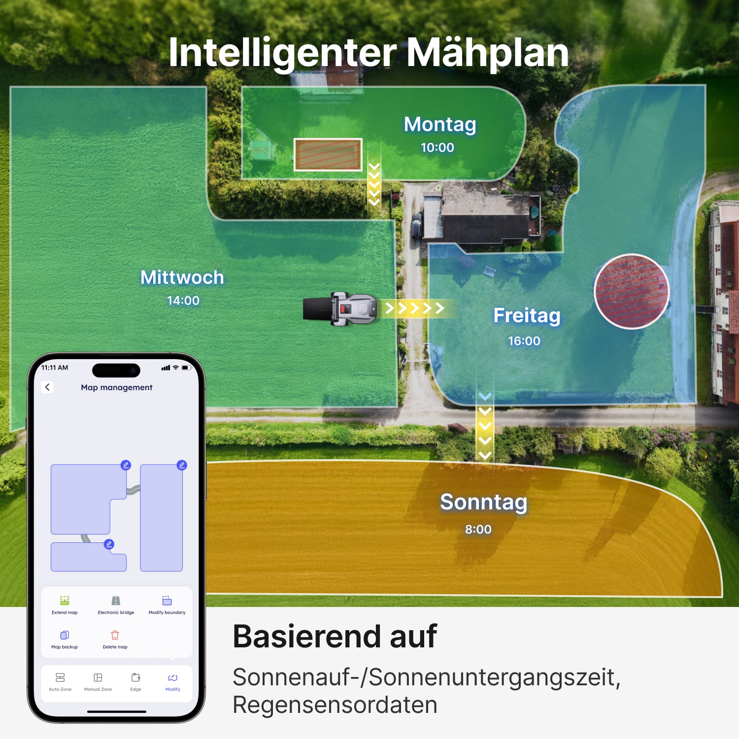ANTHBOT N8 mit intelligentem Mähplan in der App, Multi-Zonen-Karte und automatischer Zeitplanung für verschiedene Rasenbereiche,scene